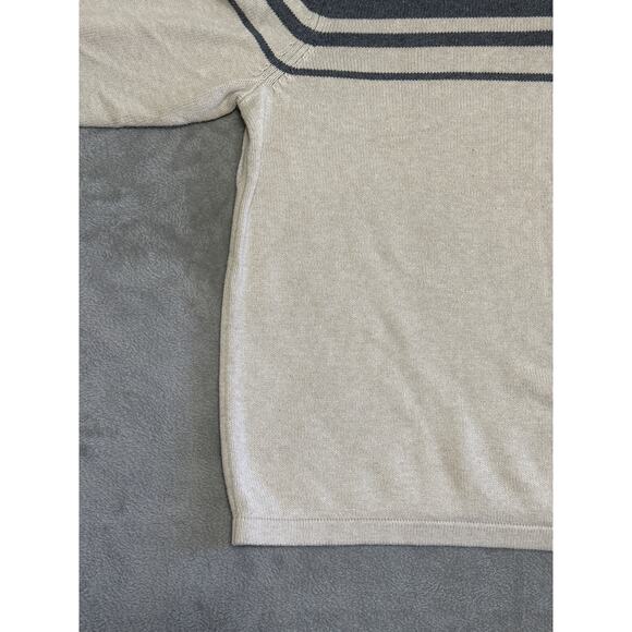 VTG Eddie Bauer Cream Grey 1/4 Zip Mock Neck Stripe Sweater T3XL Classic Preppy - Picture 10 of 16